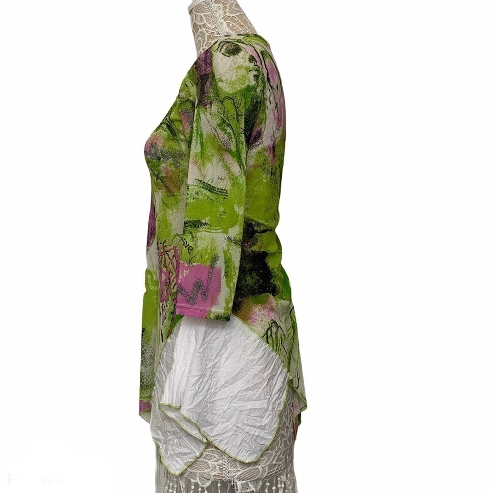 Artistic Green & White Asymmetrical ME Made in France Mix fabric Bogo tunic Smal - Picture 8 of 12